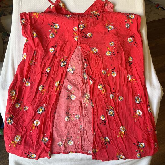 Express Women Maxi Dress M Red Floral Sundress Button Sleeveless Slit Front - Picture 9 of 11